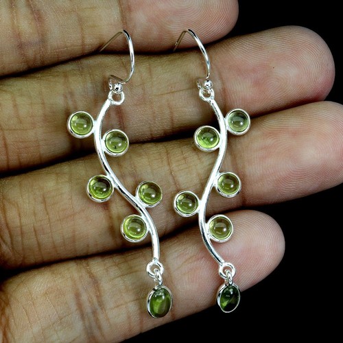 925 Sterling Silver Earrings Oval Peridot 6x4mm Natural Gemstone Jewelry - Picture 2 of 14