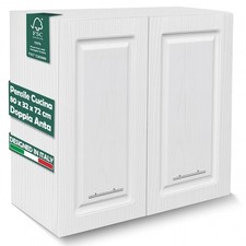 Pensile da Cucina Armadio Sospeso Parete Doppia Anta Boiserie Bianco Frassinato
