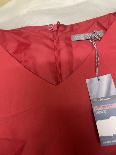 Vestido de sastrería Marks Spencer para mujer lacado rojo manga corta con estiramiento-Reino Unido-18 - Imagen 20 de 24