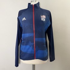 Adidas Women  s Team USA Volleyball Full Zip Warm Up Training Jacket Blue FK1034