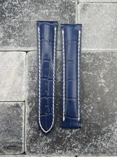 New 20mm Deployment Leather Strap Navy Blue Watch Band for OMEGA Seamaster