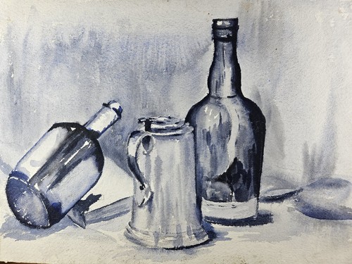 DOUBLE SIDED ORIGINAL WATERCOLOR STILL LIFE AND FLOWERS BY MOLLIE WALLACE - Picture 3 of 24
