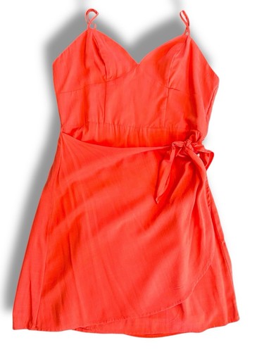 Gianni Bini GB Faux Wickelkleid koralle Träger Knoten vorne Sommer Gr. Large neu mit Etikett - Bild 2 von 13