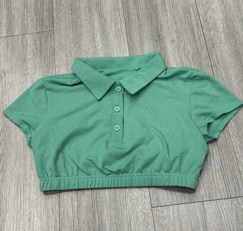 Alo Bluse Cropped Top Prestige Polo, elastischer Saum grün (Salat) Damen Gr. S