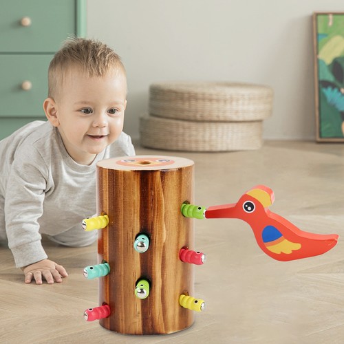 Woody Woodpecker Toy Wooden Worm Catching Toy Magnetic Bird Feeding - Bild 4 von 12