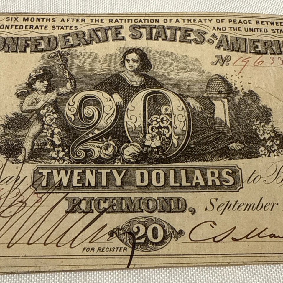 USA Confederate States of America Civil War Currency $20 Note - Image 3 of 4