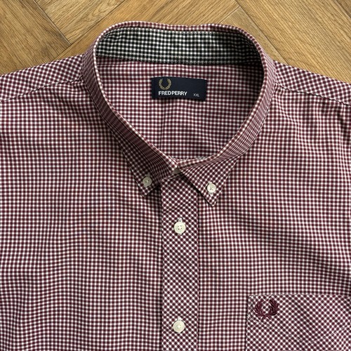 FRED PERRY Gingham Check Long Sleeve Shirt Red and White Size 2XL XXL Mod 60s - Picture 4 of 17