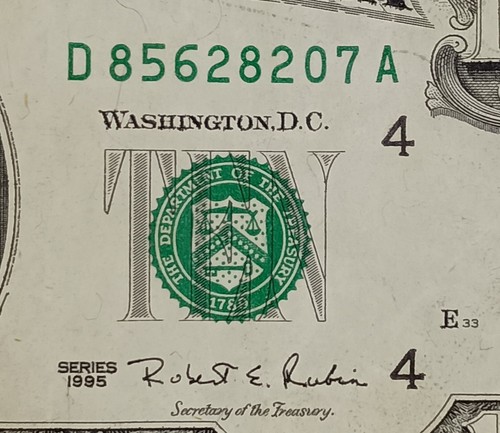 D85628207A $10 1995 Note Ten Dollar Bill - Picture 1 of 3