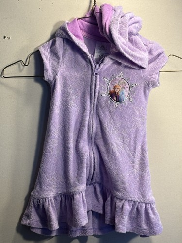 Disney Frozen Girls Size 3 Purple Hooded Zip Up Swimsuit Cover - Picture 7 of 7