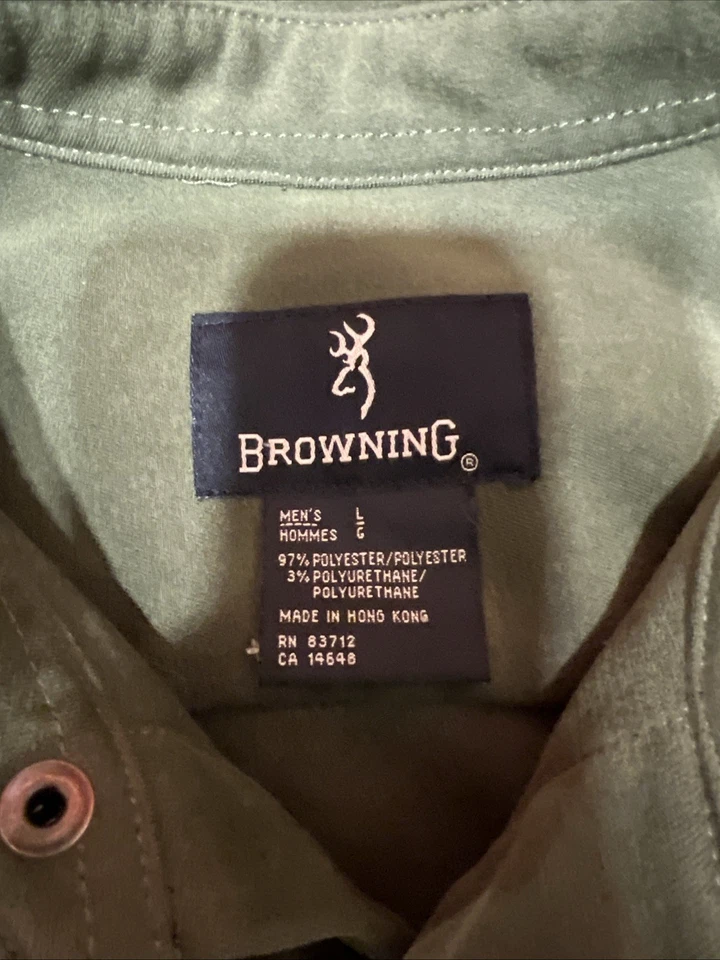 Browning Green Long Sleeve Snap Button Up Fleece Flannel Shirt - Men's Large - Image 2 of 4