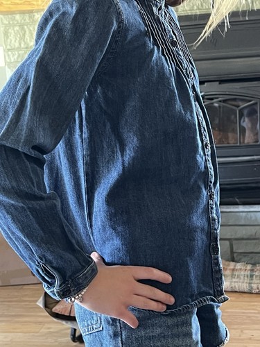 Oshkosh Mädchen Größe 8 Denim mit Kittel, Knopfleiste, Langarmhemd. Süß. - Bild 2 von 5