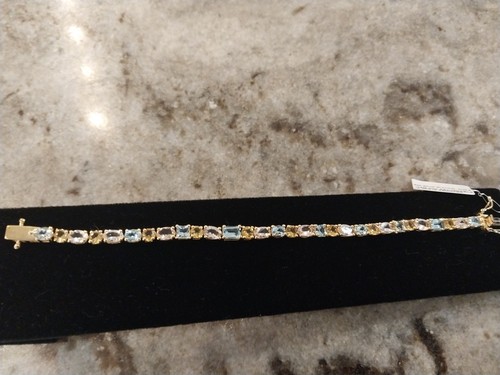 MULTI BERYL Gemstone 10.50 ctw Bracelet/18K Vermeil Yellow Gold/Sterling Silver - Picture 13 of 18