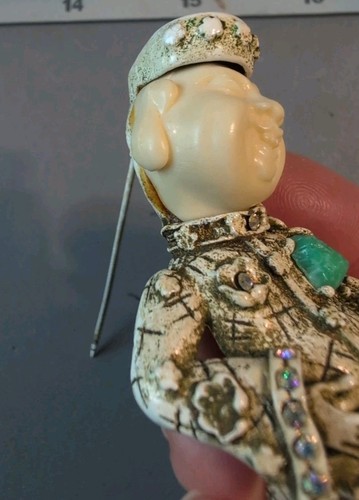 Vintage HAR Emaille Strass & Faux Türkis lachender Buddha Brosche 2,5" - Bild 9 von 15