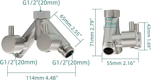 Bathroom Three Way Y Shape Adapter Tee Connector Valve For Shower Head Brass - Picture 5 of 16