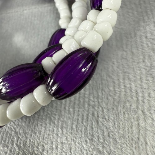 Bracciale Perline Viola, Bianco Perline Vetro Stile Retrò Filo Memory Regolabile - Foto 6 di 17