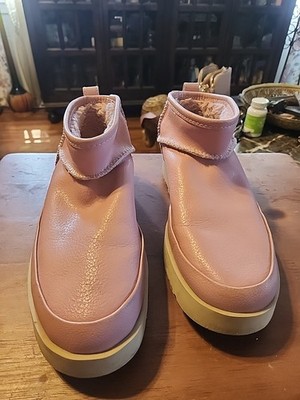 UGG Classic Sugar Ultra Mini Shell Pink Leather Fur Ankle Boots Size 9 Women