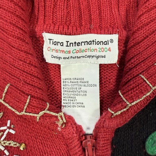 Maglione Vintage Tiara International Christmas Collection 2004 Babbo Natale Full Zip Large - Foto 2 di 11