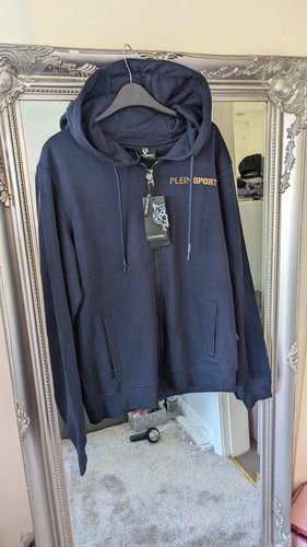 Plein Sport Zip Up Navy Hoodie With Big Logo Size XL BNWT - Picture 1 of 7