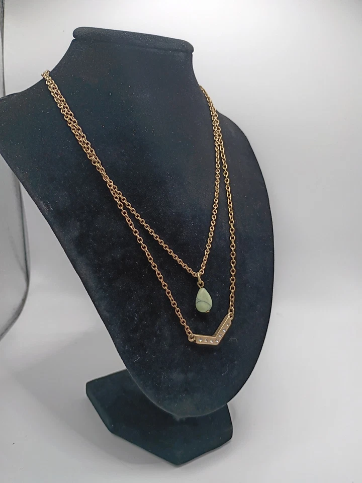 💥 Collar Premier en Capas Marfil/Negro Cuentas con Estrás Cadena Tono Dorado Foto 4 de 4