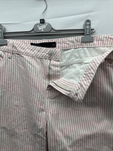 Next Women Bermuda Denim Short Size 20 Pink White Striped Button Zip Fly W40 L14 - Picture 9 of 10