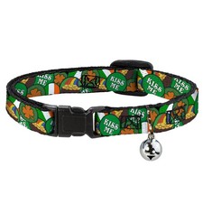 Cat Collar Breakaway with Bell St. Pat's 4-Buttons Stacked NARROW Fits 8.5-12"