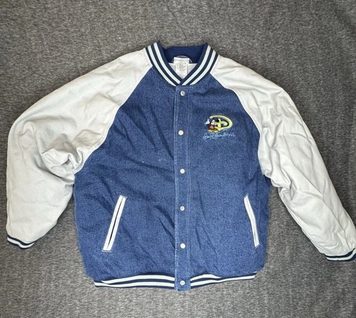 Cappotto Bomber Vintage Walt Disney World Topolino Uomo Grande Denim Trapuntato Foderato - Foto 1 di 4