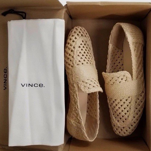Scarpe basse mocassino Vince donna beige Davis slip-on tessuto rafia misura 6,5 - Foto 2 di 3