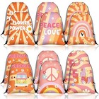 12 Pcs Groovy Party Favors Drawstring Bags Boho Party Favor Backpack Retro