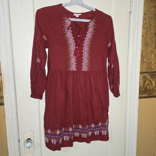 Knox Rose Burgundy Embroidered Boho Dress Size Medium - Picture 5 of 11