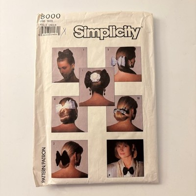 VTG 80s Simplicity 8000 Hair Bow Clip Rosette Bowtie Sewing Pattern Crafts UNCUT