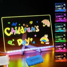 LED Note Board with Colors – Acrylic Dry Erase Board with 10 Light Modes, 7 F...