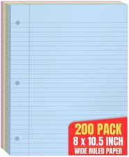 Colored Notebook 8.5x11, Wide Ruled, Lined Loose Leaf , Pastel, 200/Pack