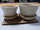 Vintage Pair McCoy Pottery Hobnail Leaves and Berries Planters Attached Saucers