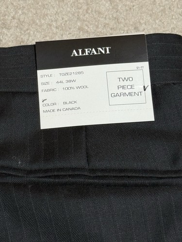 Pantalones de vestir Alfant para hombre 44L 38W nuevos con etiquetas negros con rayas pantalones piernas sin dobladillo - Imagen 3 de 4
