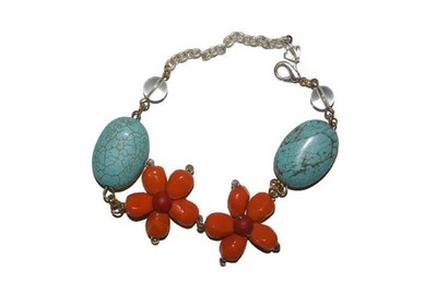 Orange Blume Türkis Armband Swarovski Kristall Perlen Kette