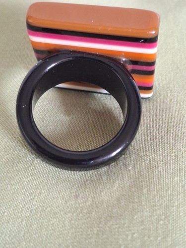Resin Square Bold Vintage Licorice Pop Art Layered Mod Retro Statement Ring Sz - Picture 7 of 24