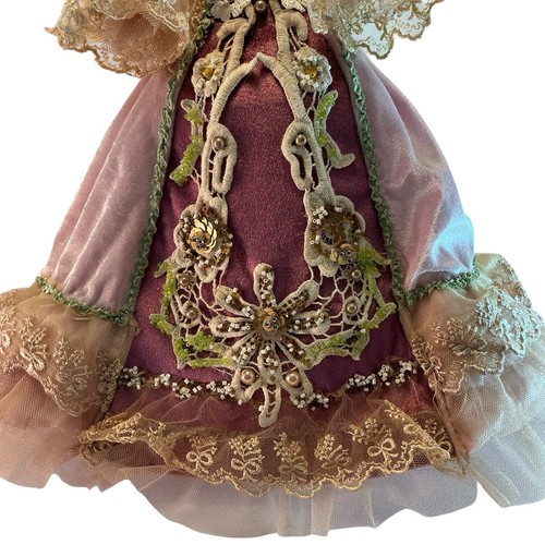 Victorian Christmas Tree Topper Blush Pink, Mauve Velvet Lace Gown 15,5 Vintage - Bild 5 von 18