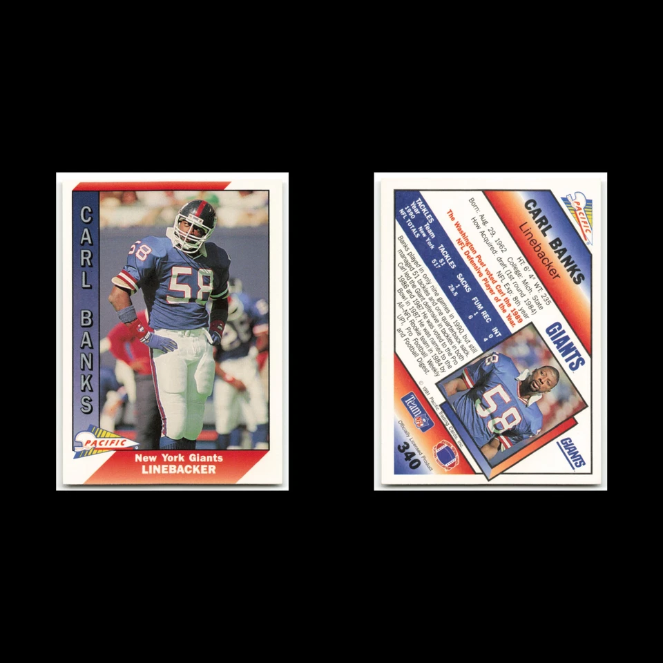 Carl Banks #340 1991 Pacific New York Giants Football Card NFL NM - Image 3 of 3