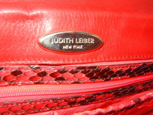 JUDITH LEIBER Shoulder Handbag Small Red Calf Pony Hair Snakeskin Leather Purse - Picture 3 of 12