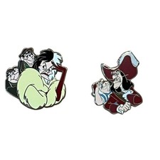 2 Disney Villains Pins Cruella DeVille 101 Dalmatians Captain Hook Peter Pan