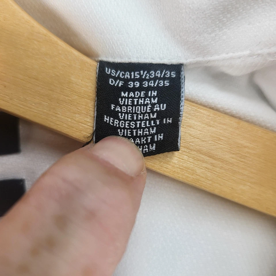 Saks Fifth Avenue Shirt Mens 15.5 34/35 White Trim Fit Button Down Long Sleeve - Image 3 of 4