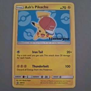 Ash’s Pikachu SM114 Sun & Moon Ultra Rare Non Holo Promo Pokemon Card MINT
