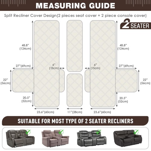 Loveseat Cover Reclinabile con Console Centrale, 100% Impermeabile Pet Cover per Du... - Foto 5 di 8