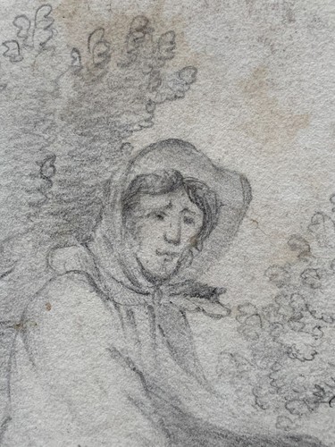 Crayon original anglais victorien 19ème siècle dessin de mère et enfant - Photo 6 sur 12