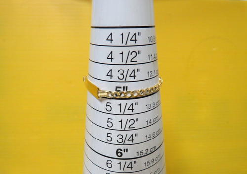 Hermoso brazalete de identificación en blanco con bordillo de oro amarillo sólido de 14K de 5" para niño pequeño - Imagen 11 de 12
