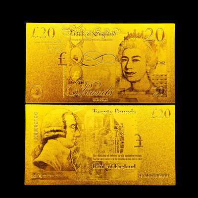 ENGLAND 20 UK UNITED KINGDOM POUNDS P-392 GOLD 24K BANKNOTE!