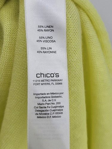 Chicos Cardigan Sweater Womens XXL 4 Yellow Linen Blend Open Front Lightweight - Picture 5 of 9