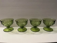 VTG Set of 4 Indiana Glass Whitehall Cubist Avocado Footed Dessert/Sherbet Cups