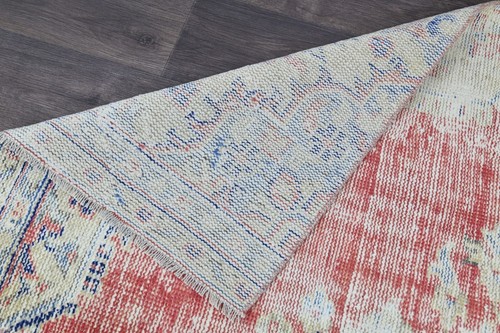 Vintage Turkish Runner Rug 2x7ft Wool Anatolian Handmade Hallway Oushak RED - Picture 7 of 10