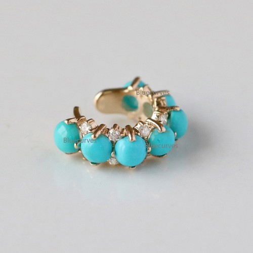 Pendiente de oro amarillo de 14k Arizona turquesa con diamante natural con brazalete de oreja única - Imagen 1 de 13